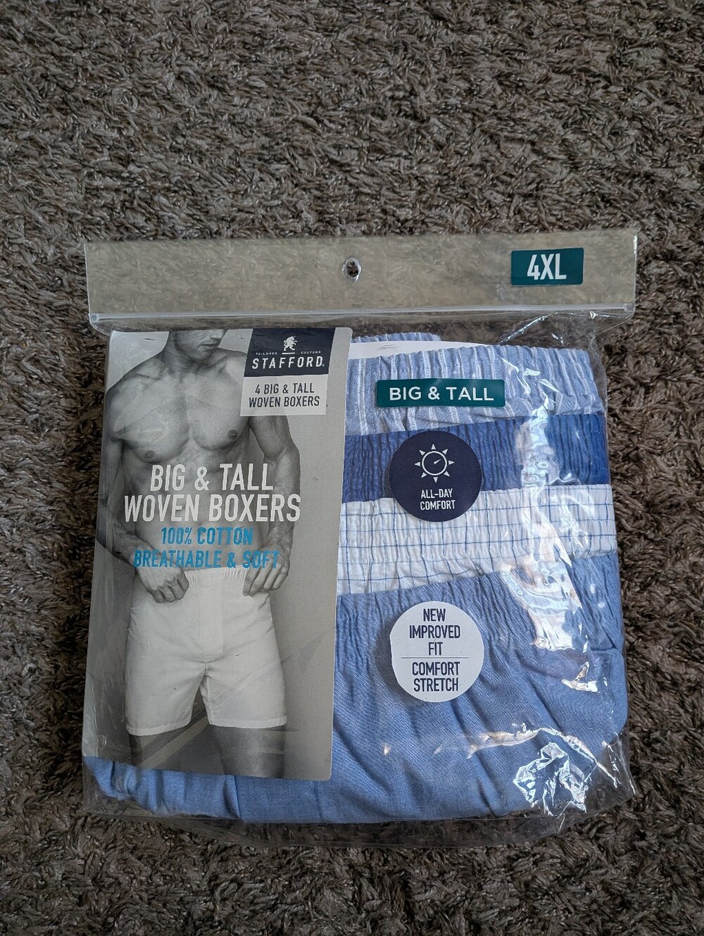 Stafford French Blue 100% Cotton 4 Pack Big & Tall Woven Boxers Men's 4XL